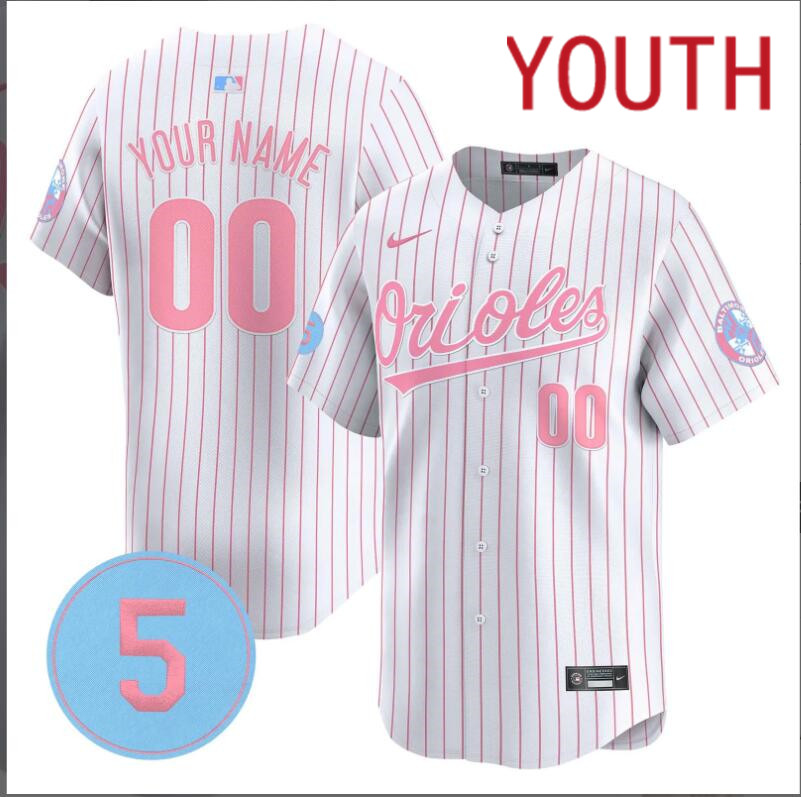 Youth  Baltimore Orioles Custom white with red strpis 2024 Nike MLB jersey